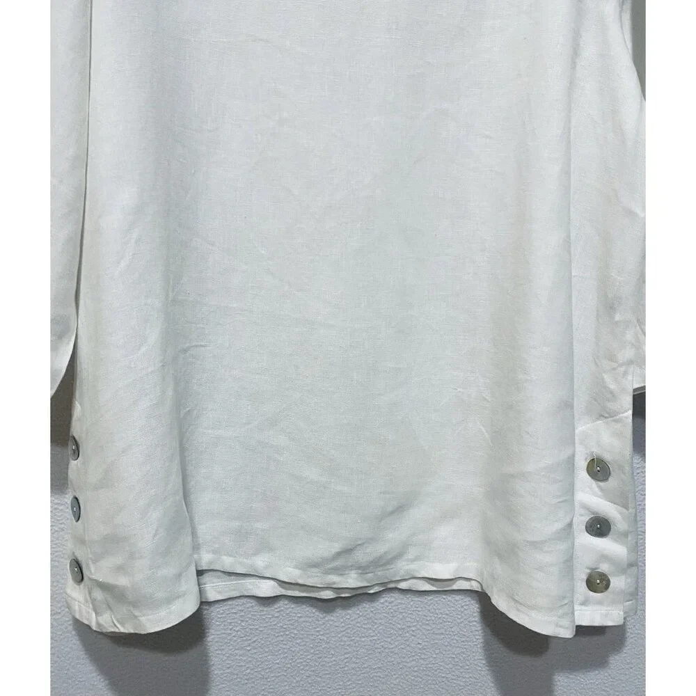 Amelline Top Womens XL White Linen Tunic Side Buttons Minimalist Lagenlook Boho - Picture 3 of 7